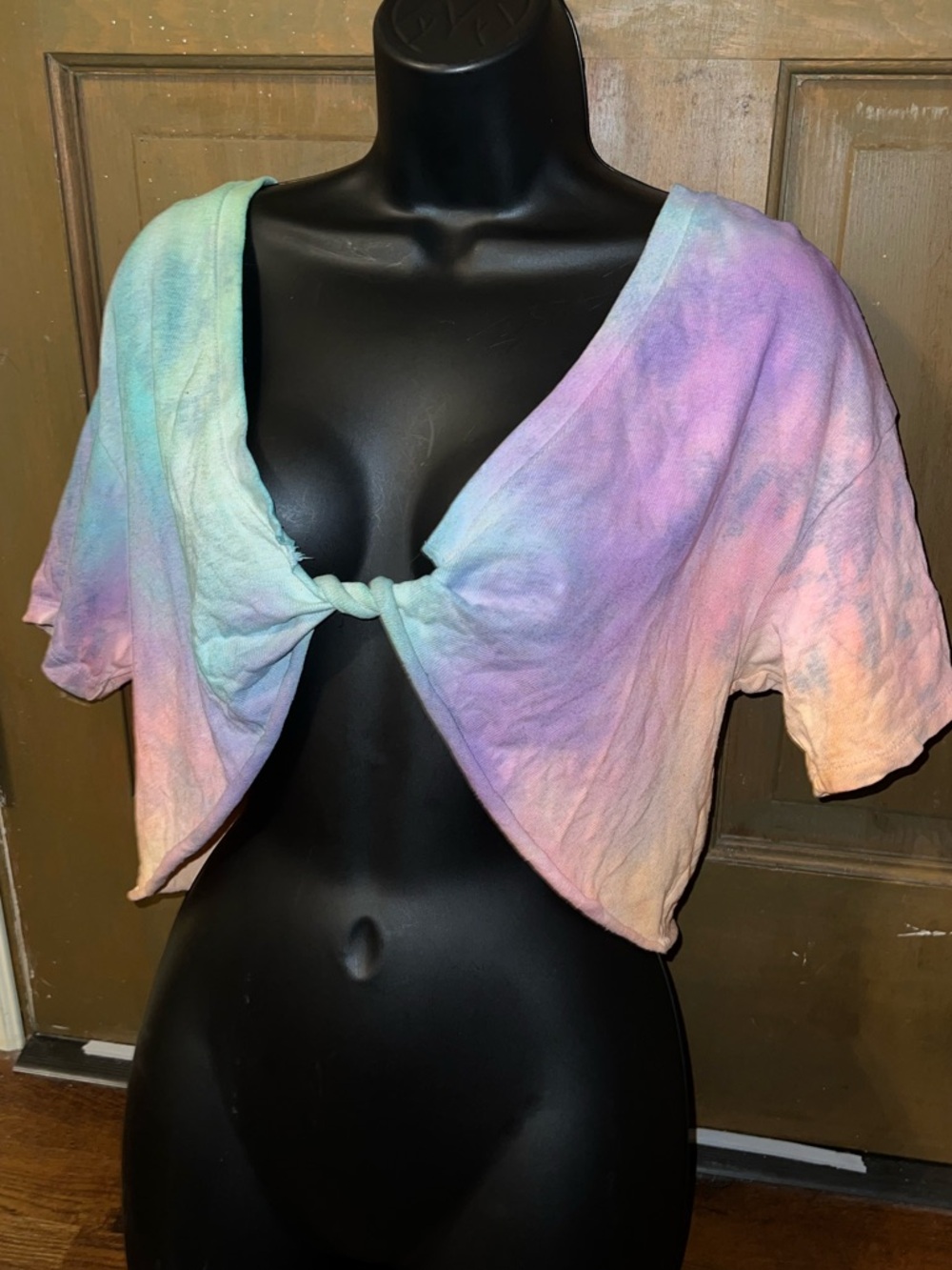 Aerie Pastel Custom Blue Purple Pink Tie Dye Knot Crop Short Sleeve Top Size M - Picture 3 of 9